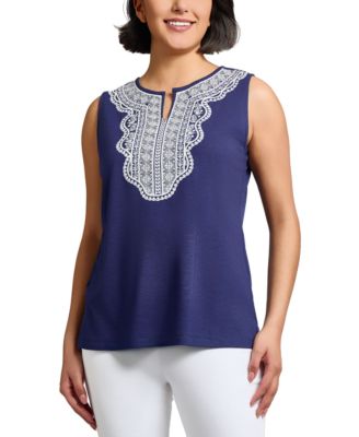 Jones New York - Women's Textured Lace-Print Sleeveless Top