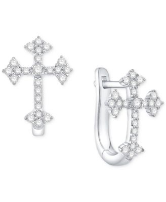 Macy's - Diamond Cross Hoop Earrings (1/4 ct. t.w.) in 14k White Gold