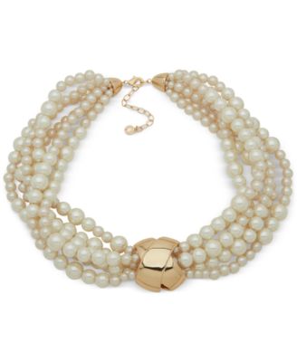 Anne Klein - Gold-Tone Imitation Pearl Multi Strand Statement Necklace, 16" + 3" extender