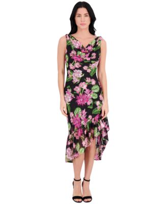 kensie - Women's Floral-Print Chiffon Flounce Dress