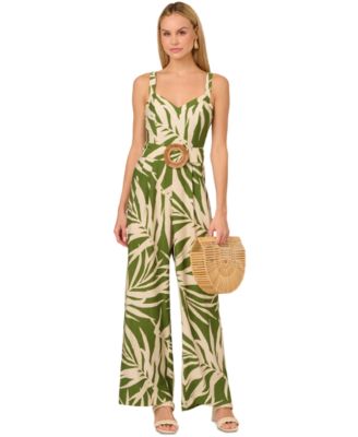 Adrianna - Women's Palm-Print Wide-Leg Jumpsuit