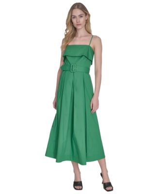 Vince Camuto - Women's Cotton Belted Foldover-Neck Midi Dress