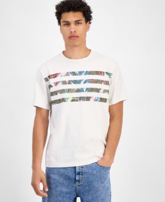 Sun + Stone - Men's Jack Short Sleeve Striped Tropical Graphic Crewneck T-Shirt