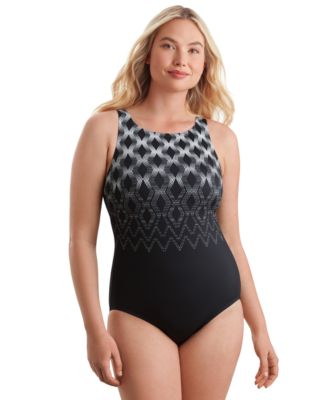 ShapeSolver Sport by Mimi Flamingo - Women's Linked Up High-Neck Swimsuit