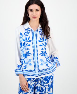 I.N.C. International Concepts - Petite Cotton Floral-Print Blouse