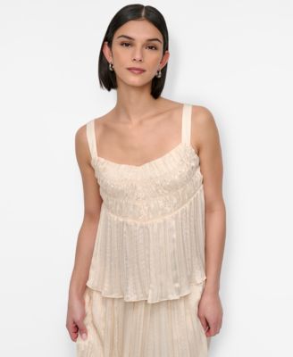 DKNY - Women's Crushed Crease Smocked Sleeveless Top
