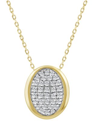 Macy's - Diamond Oval Bezel Cluster Pendant Necklace (1/8 ct. t.w.) in 14k Gold, 16" + 2" extender