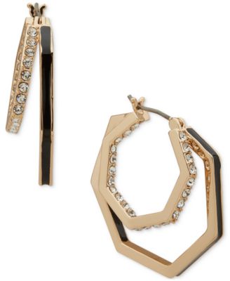 KARL LAGERFELD PARIS - Gold-Tone Medium Pav&eacute; & Color Geometric Split-Hoop Earrings, 1"