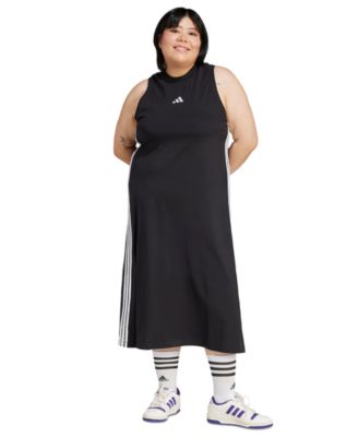 adidas - Plus Size 3-Stripe Logo Racerback Long Tank Dress