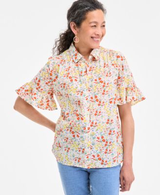Style & Co - Petite Madison Ditsy Shine Camp Shirt