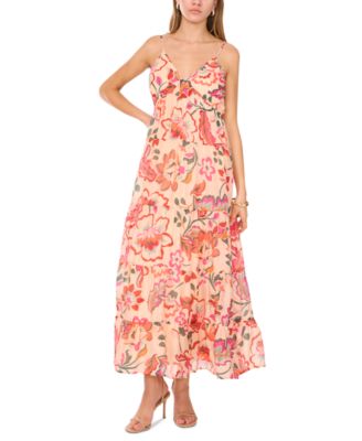 MSK - Petite Printed V-Neck Sleeveless Tiered Maxi Dress