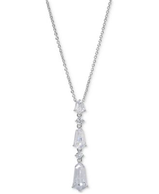Eliot Danori - Silver-Tone Cubic Zirconia Lariat Necklace, 16" + 2" extender