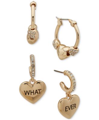 Clueless - Gold-Tone 2-Pc. Set Pav&eacute; Heart Whatever Hoop Earrings