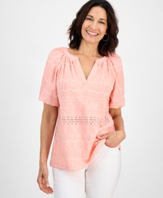 Style & Co - Women's Eyelet Split-Neck Blouse