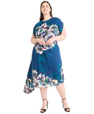 Maggy London - Plus Size Printed Round-Neck A-Line Dress