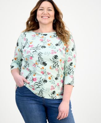 Style & Co - Plus Size Printed 3/4-Sleeve Knit Top