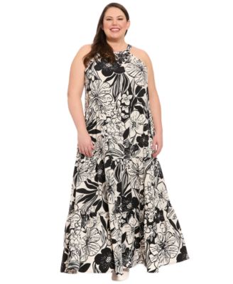London Times - Plus Size Halter Tiered Maxi Dress