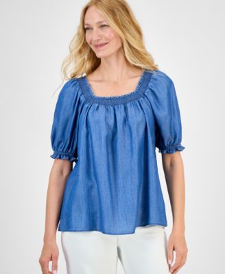 Style & Co - Women's Square-Neck Smocked Top, Exclusively at Macy's