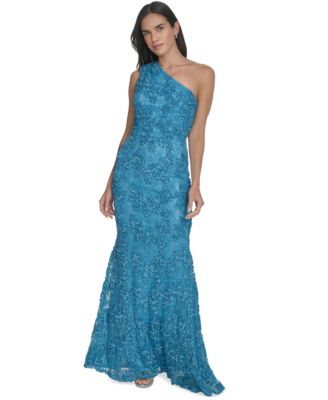 Jessica Howard - Petite One-Shoulder Sequin Lace Gown