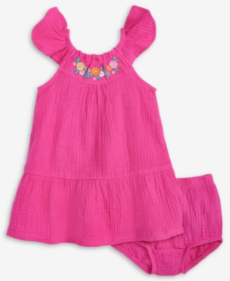 First Impressions - Baby Girls Cotton Knit Gauze Dress & Bloomer, 2 Piece Set