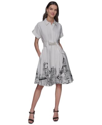 KARL LAGERFELD PARIS - Women's Tie-Waist Paris Border Shirt Dress