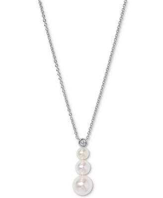 Eliot Danori - Silver-Tone Imitation Pearl & Cubic Zirconia Maisie Graduated Pendant Necklace, 16" + 2" extender