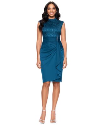 B&A By Betsy and Adam - Petite Mixed Materials Sleeveless Sheath Dress