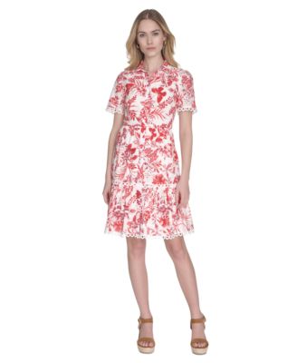 Eliza J - Women's Printed Button-Front Short-Sleeve Cotton Dress