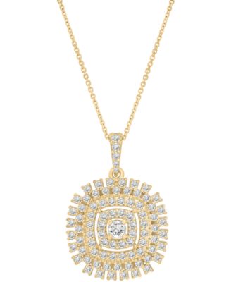 Macy's - Diamond Openwork Cluster 18" Pendant Necklace (1 ct. t.w.) in 10k Gold
