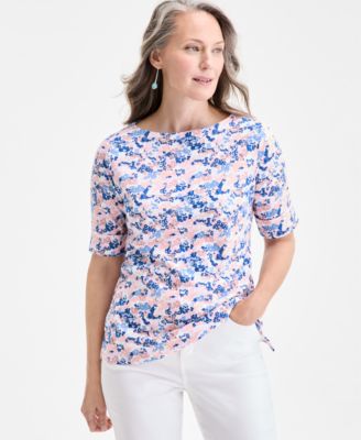 Style & Co - Petite Printed Cuffed-Sleeve Top, Exclusively at Macy's