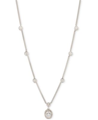 Givenchy - Silver-Tone Pav&eacute; & Oval Crystal Halo Pendant Necklace, 16" + 3" extender