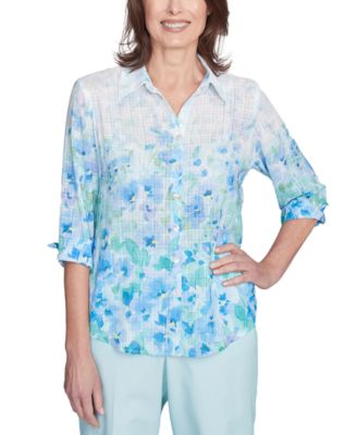 Alfred Dunner - Petite Placed-Print 3/4-Sleeve Shirt