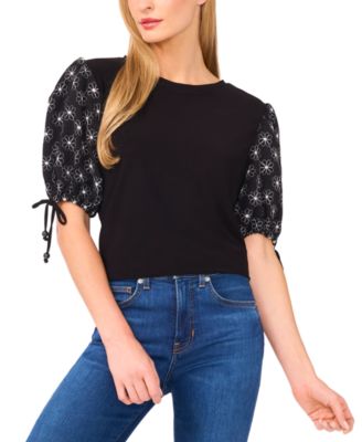 CeCe - Women's Embroidered Balloon-Sleeve Knit Top