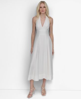 DKNY - Women's Halter V-Neck Tie-Back Midi Dress