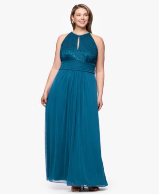 B&A By Betsy and Adam - Plus Size Lace Long Halter Dress
