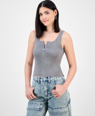 Bar III - Women's Rib-Knit Zip-Front Sweater Tank Top