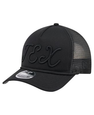 New Era - Men's Black Texas Rangers City Initial 9FORTY A-Frame M-Crown Adjustable Trucker Hat
