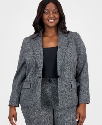Kasper - Plus Size Herringbone One-Button Blazer