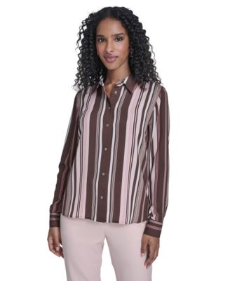 Tommy Hilfiger - Women's Slim Fit Striped Button Up Top