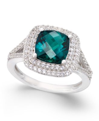 Macy's - Lab-Grown Emerald (1-1/2 ct. t.w.) and White Sapphire (1/2 ct. t.w.) Ring in Sterling Silver