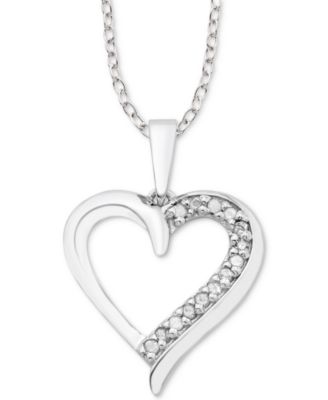 Macy's - Diamond Heart 18" Pendant Necklace (1/10 ct. t.w.) in Sterling Silver