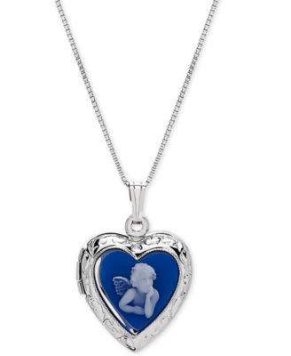 Macy's - Angel Cameo Locket 18" Pendant Necklace in Sterling Silver